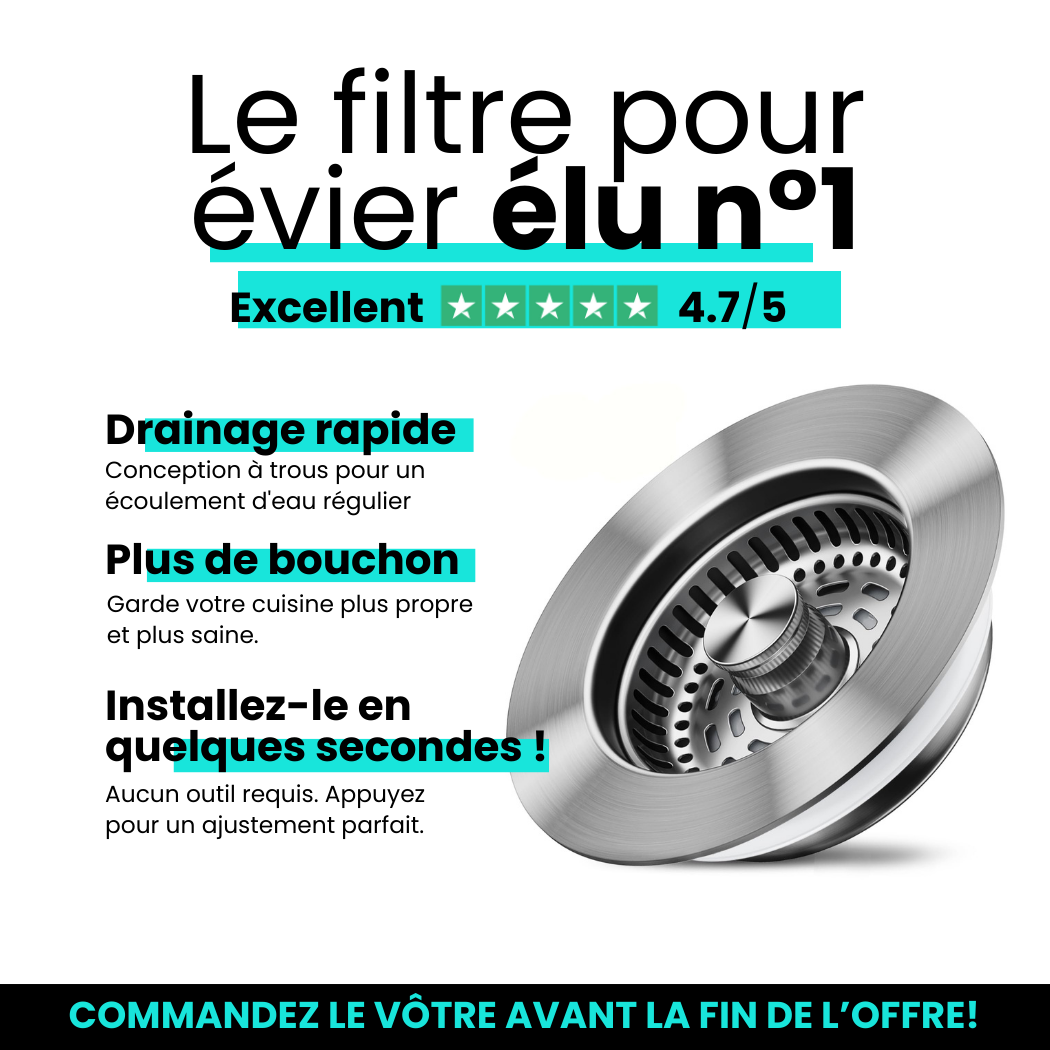 Filtre performant pour évier assurant une filtration optimale et prévention des obstructions de canalisations.